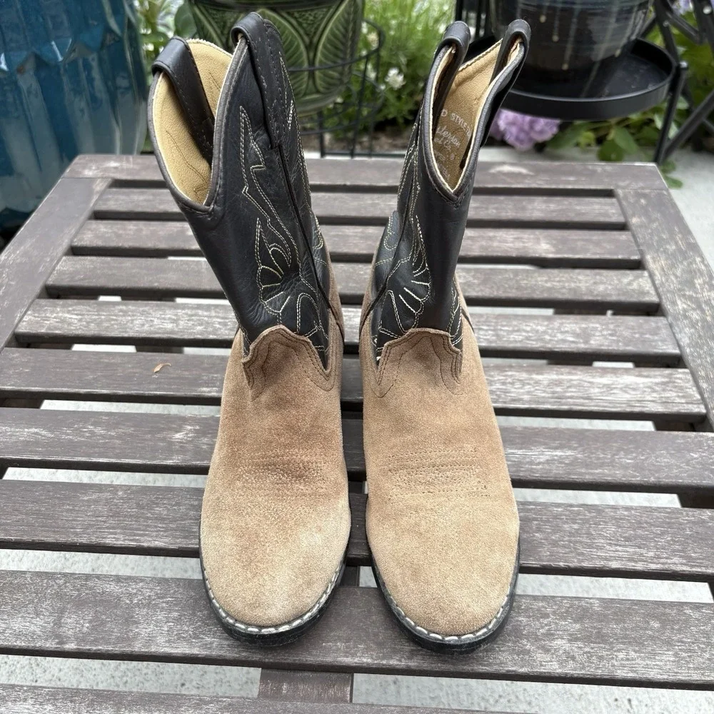 Masterson Kids 2.5 Brown Cowboy Boots Western Rodeo Suede Leather Upper